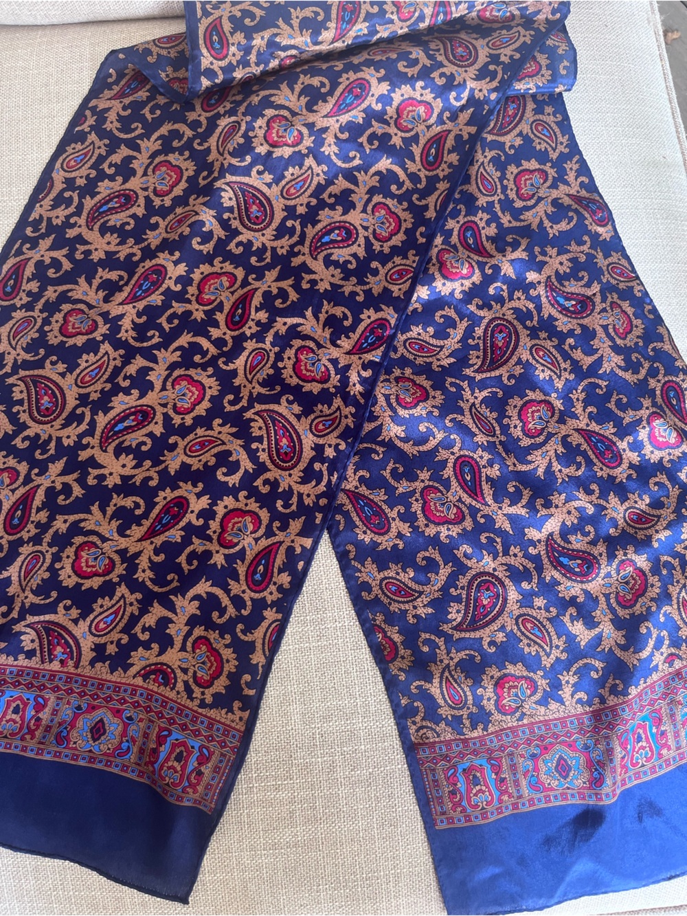 Silk Paisley Scarf in Deep Blue with Gold & Magenta Accents